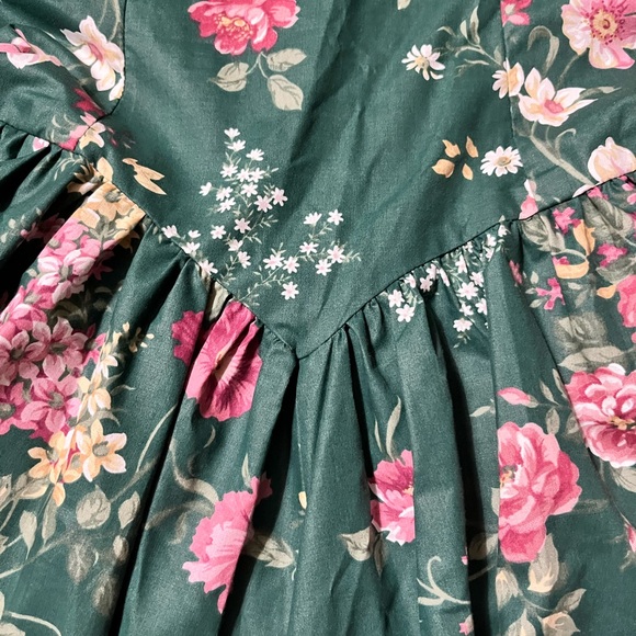 Vintage 80s Handmade Cottagecore Floral Green women’s  Dress Puff sleeve - Picture 3 of 6